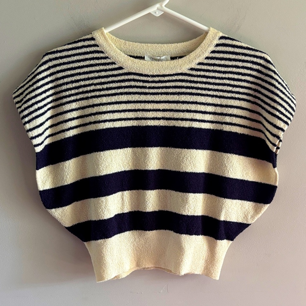 Creamon • Striped Navy and Cream knit crop top
